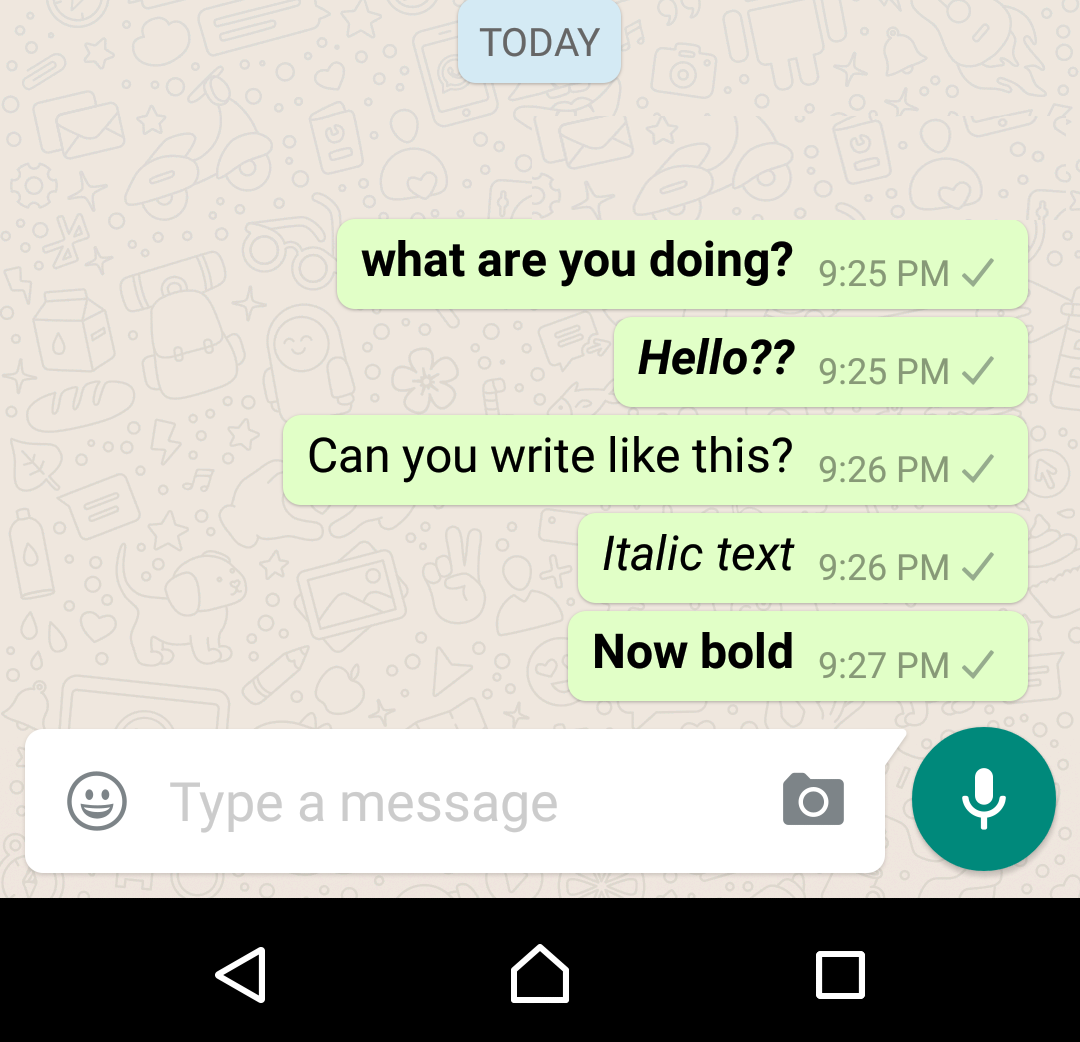 whatsapp for android text formatting